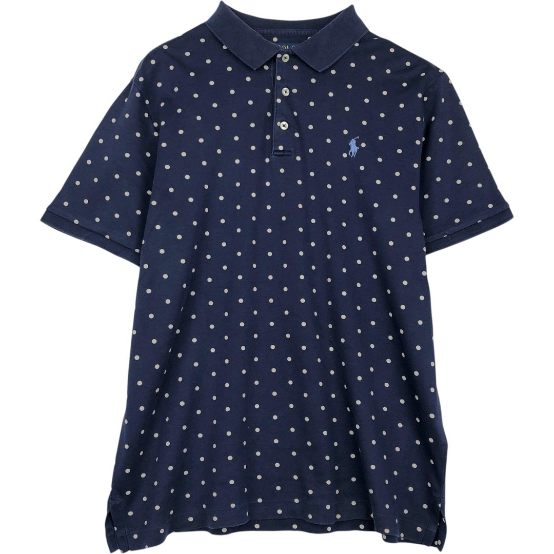 Ralph Lauren POLO RALPH LAUREN CLASSIC FIT polka dot pattern short-sleeved polo shirt, men's size M (approx.) cotton navy blue type Vintage Second Hand