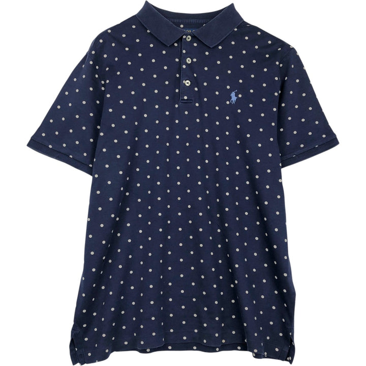 Ralph Lauren POLO RALPH LAUREN CLASSIC FIT polka dot pattern short-sleeved polo shirt, men's size M (approx.) cotton navy blue type Vintage Second Hand