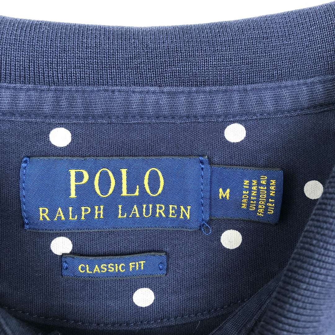 Ralph Lauren POLO RALPH LAUREN CLASSIC FIT polka dot pattern short-sleeved polo shirt, men's size M (approx.) cotton navy blue type Vintage Second Hand