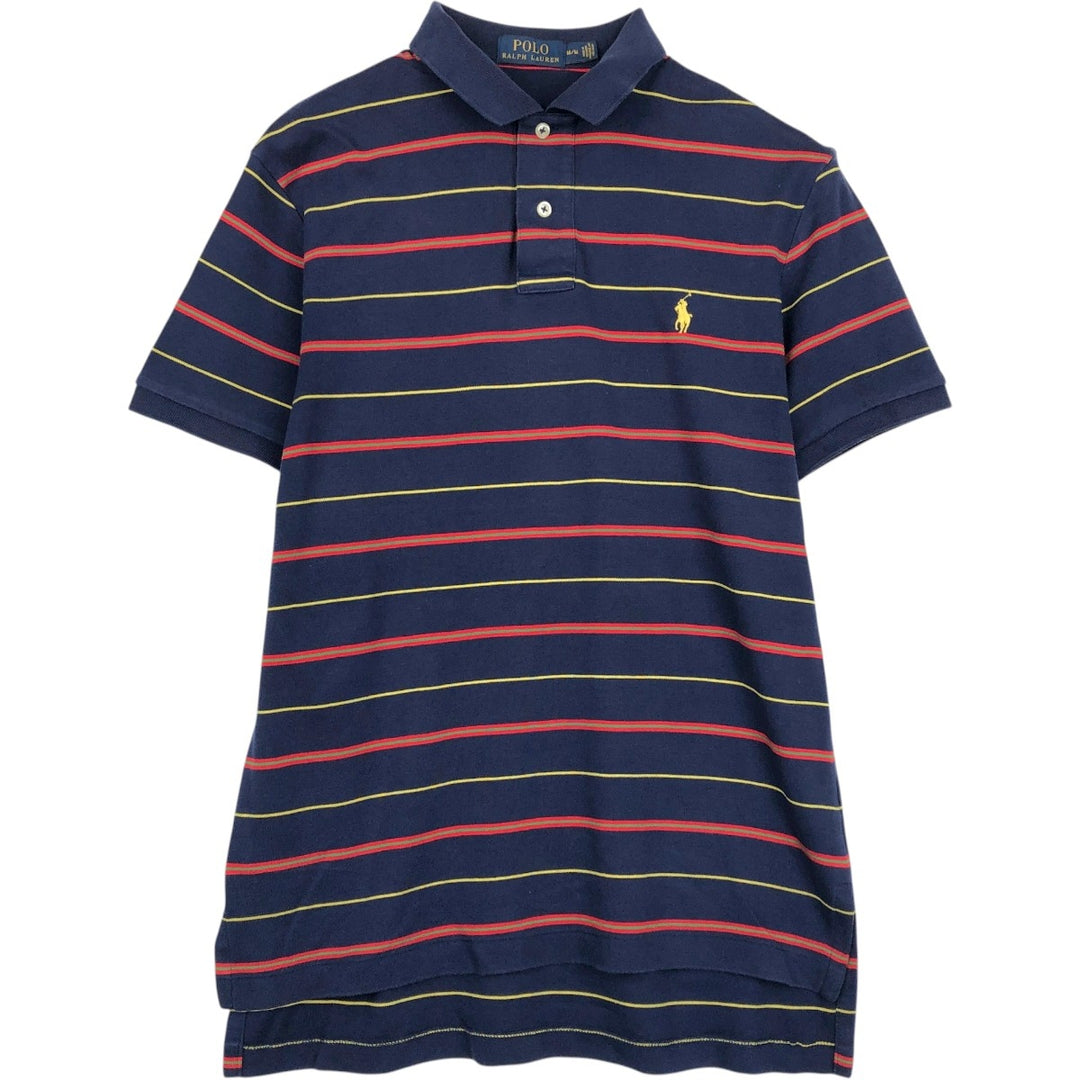 Ralph Lauren POLO RALPH LAUREN Multi-border short sleeve border polo shirt Men's M size cotton navy blue type Vintage Second Hand
