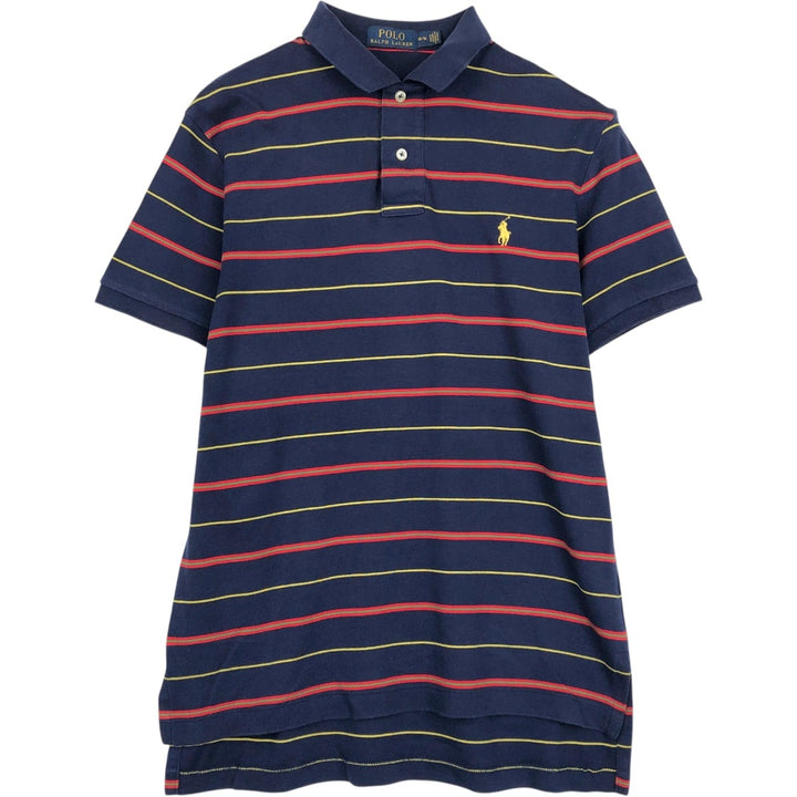 Ralph Lauren POLO RALPH LAUREN Multi-border short sleeve border polo shirt Men's M size cotton navy blue type Vintage Second Hand