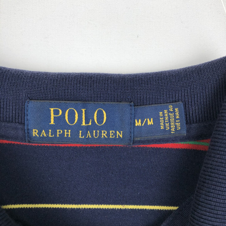Ralph Lauren POLO RALPH LAUREN Multi-border short sleeve border polo shirt Men's M size cotton navy blue type Vintage Second Hand