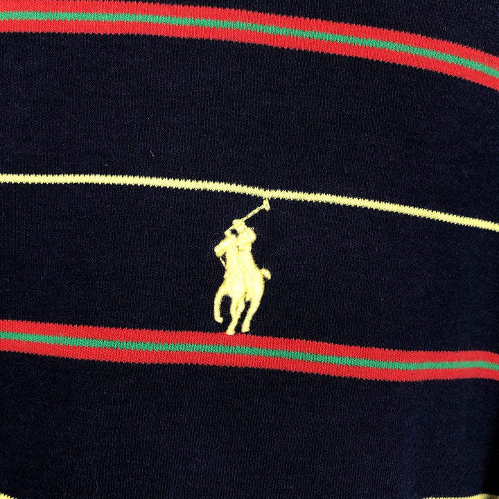 Ralph Lauren POLO RALPH LAUREN Multi-border short sleeve border polo shirt Men's M size cotton navy blue type Vintage Second Hand