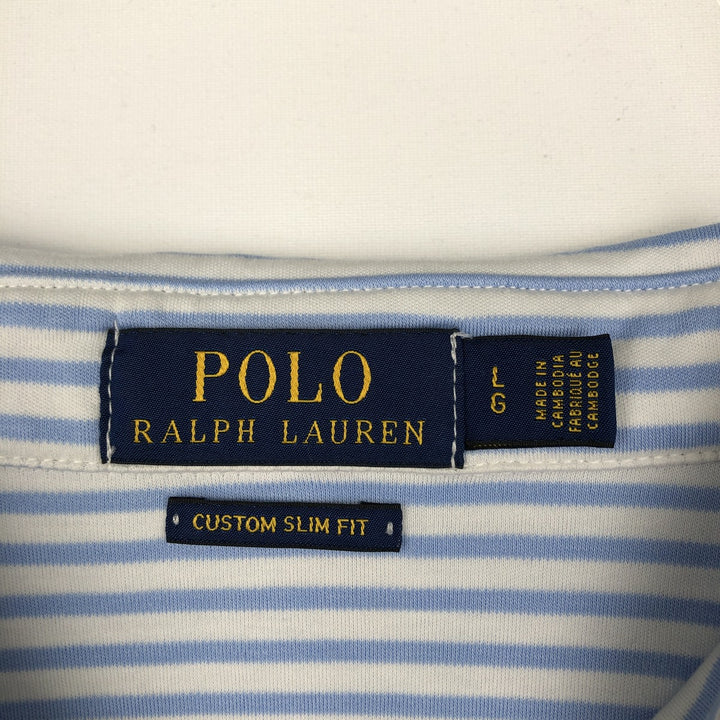 Ralph Lauren POLO RALPH LAUREN CUSTOM SLIM FIT short sleeve striped polo shirt men's size L cotton white type Vintage Second Hand
