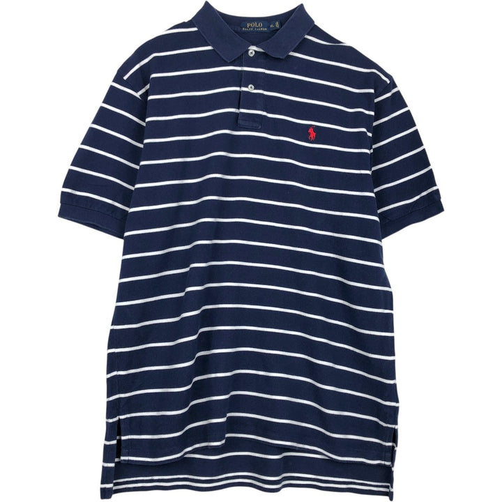 Ralph Lauren POLO RALPH LAUREN Short Sleeve Striped Polo Shirt Men's XL cotton navy blue type Vintage Second Hand