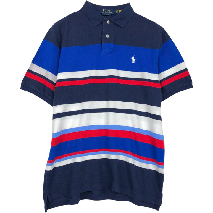 Ralph Lauren POLO RALPH LAUREN CLASSIC FIT Multi-stripe Short-Sleeve Polo Shirt, Men's Size M (approx.) cotton navy blue type Vintage Second Hand