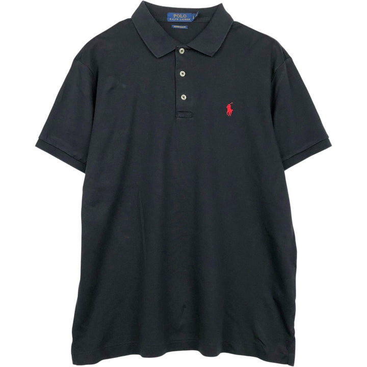 Ralph Lauren POLO RALPH LAUREN CUSTOM SLIM FIT short sleeve polo shirt, men's size L cotton black type Vintage Second Hand