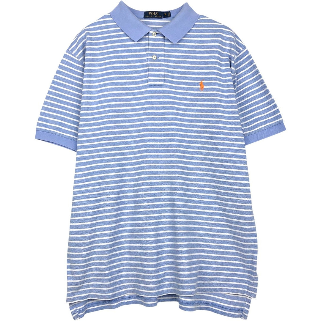 Ralph Lauren POLO RALPH LAUREN Short Sleeve Striped Polo Shirt Men's XL cotton Blue type light blue Vintage Second Hand