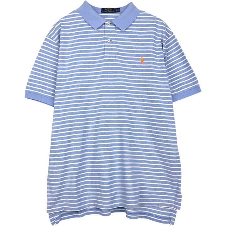 Ralph Lauren POLO RALPH LAUREN Short Sleeve Striped Polo Shirt Men's XL cotton Blue type light blue Vintage Second Hand