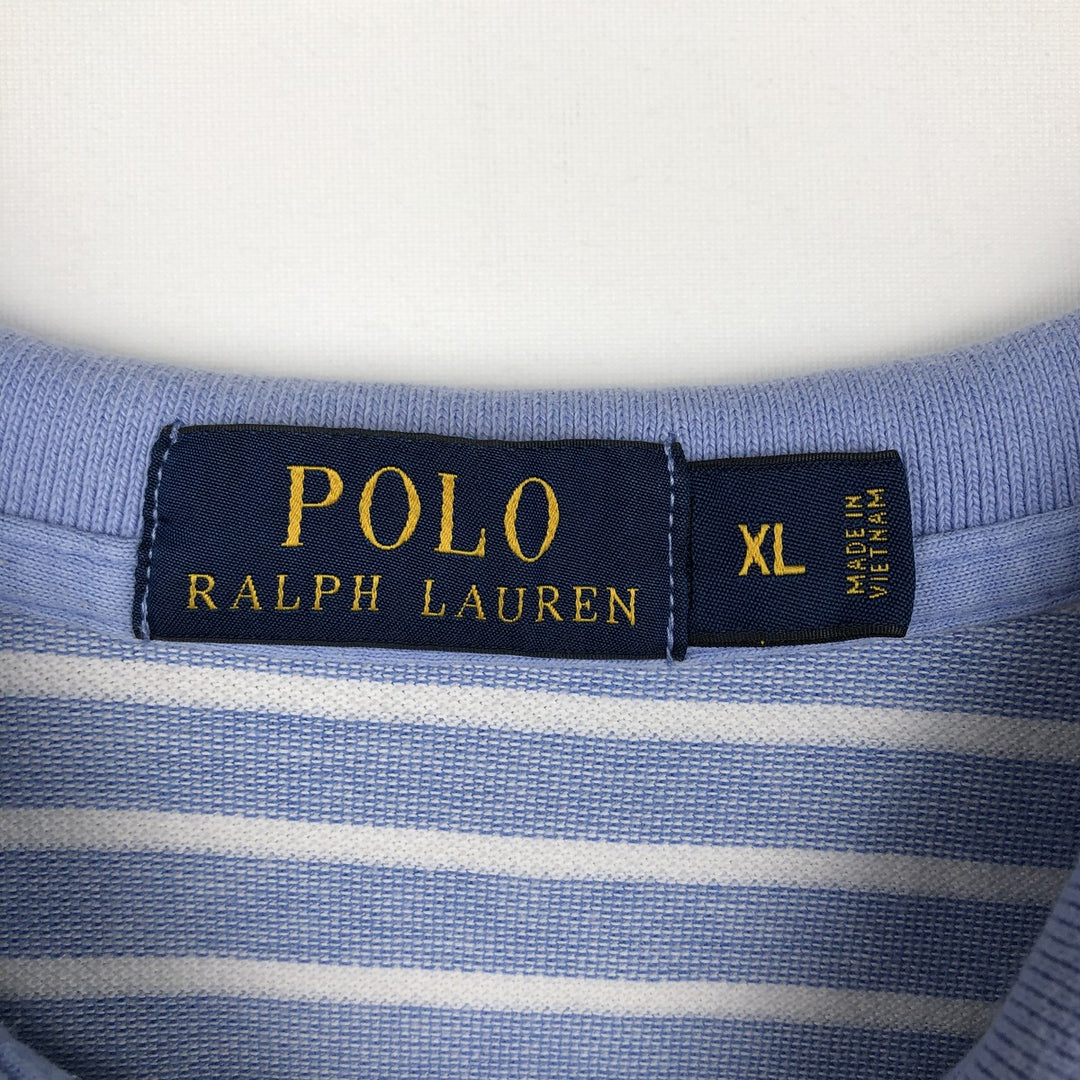 Ralph Lauren POLO RALPH LAUREN Short Sleeve Striped Polo Shirt Men's XL cotton Blue type light blue Vintage Second Hand