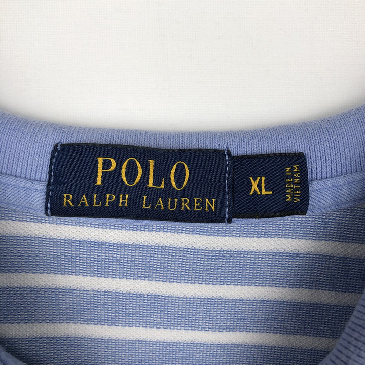 Ralph Lauren POLO RALPH LAUREN Short Sleeve Striped Polo Shirt Men's XL cotton Blue type light blue Vintage Second Hand
