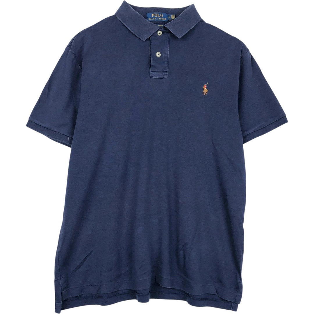 Ralph Lauren POLO RALPH LAUREN CUSTOM SLIM FIT short sleeve striped polo shirt men's size L unclear navy blue type Vintage Second Hand