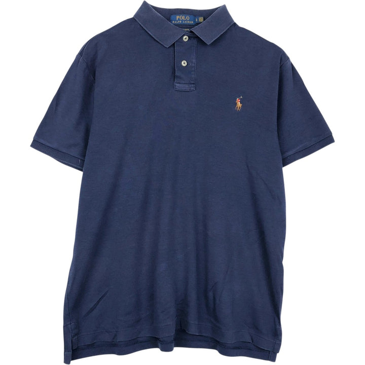 Ralph Lauren POLO RALPH LAUREN CUSTOM SLIM FIT short sleeve striped polo shirt men's size L unclear navy blue type Vintage Second Hand