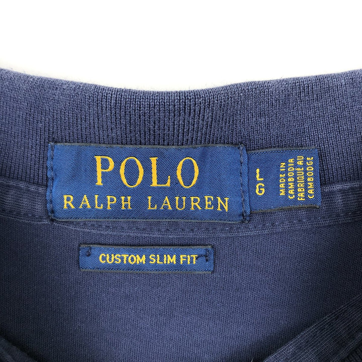 Ralph Lauren POLO RALPH LAUREN CUSTOM SLIM FIT short sleeve striped polo shirt men's size L unclear navy blue type Vintage Second Hand