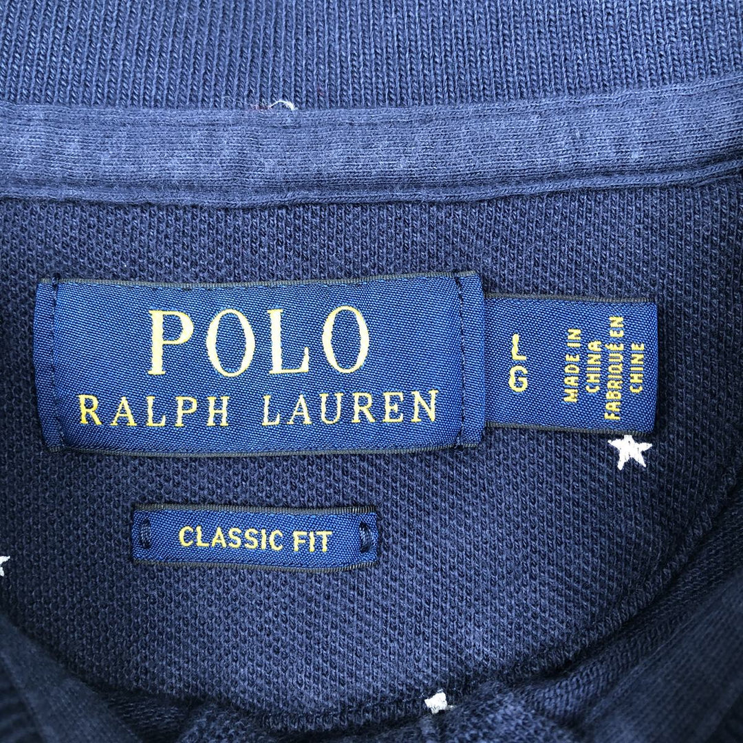 Ralph Lauren POLO RALPH LAUREN CLASSIC FIT Star Pattern Short-Sleeve Polo Shirt (Men's Size L equivalent) cotton navy blue type Vintage Second Hand