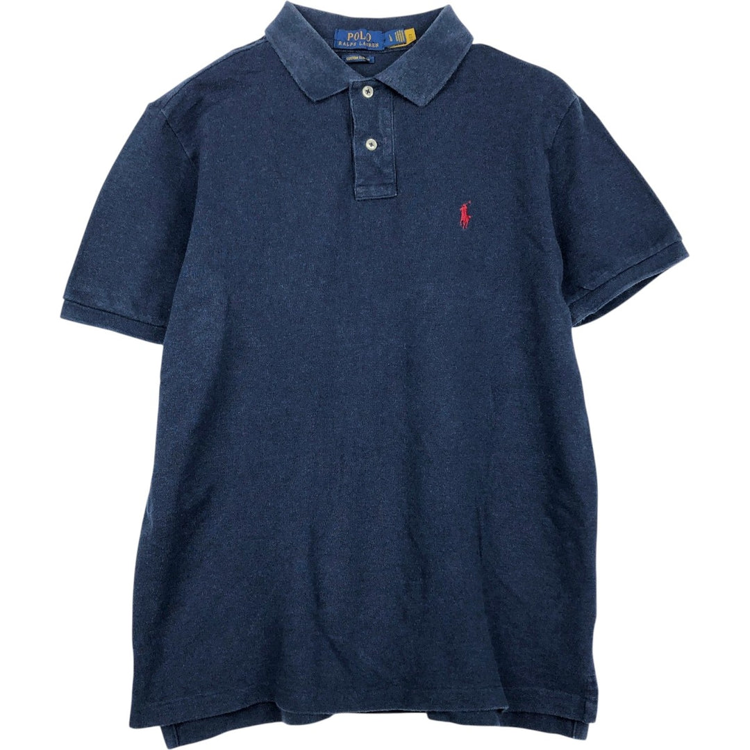 Ralph Lauren POLO RALPH LAUREN CUSTOM SLIM FIT short sleeve polo shirt, men's size L cotton navy blue type Vintage Second Hand