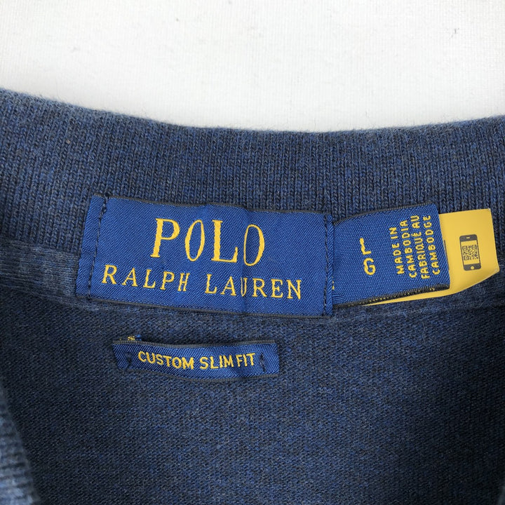 Ralph Lauren POLO RALPH LAUREN CUSTOM SLIM FIT short sleeve polo shirt, men's size L cotton navy blue type Vintage Second Hand