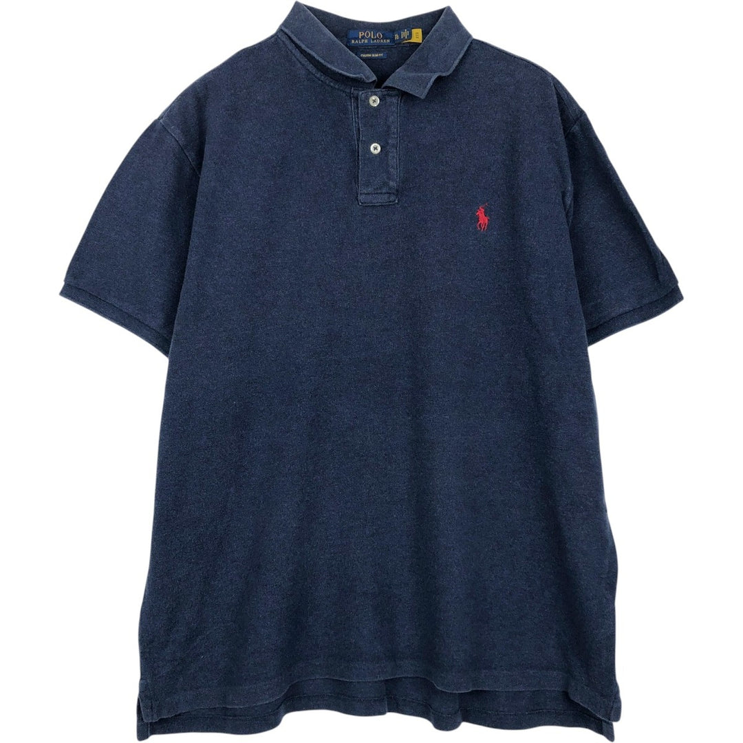 Ralph Lauren POLO RALPH LAUREN CUSTOM SLIM FIT short sleeve polo shirt men's XL equivalent unclear navy blue type Vintage Second Hand