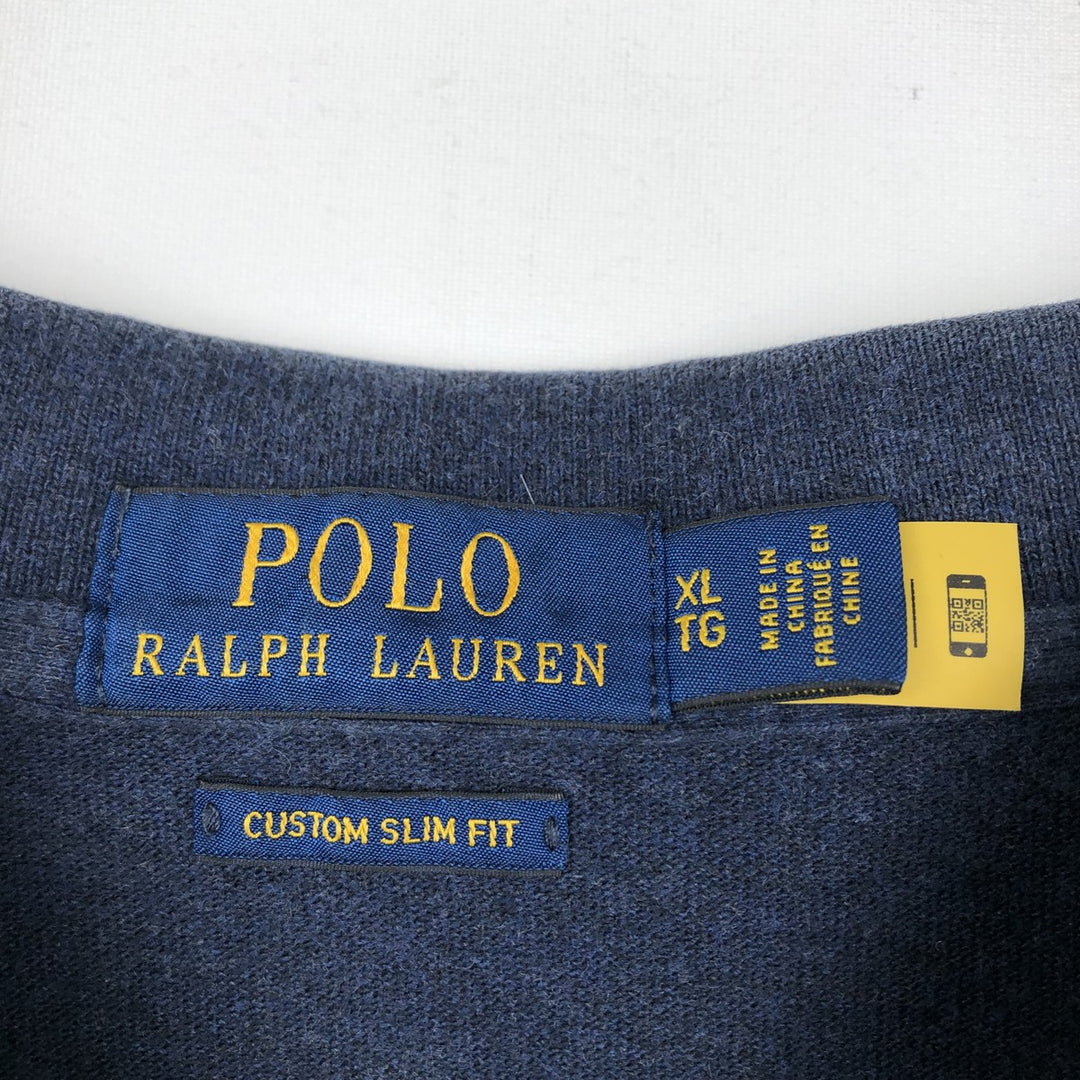 Ralph Lauren POLO RALPH LAUREN CUSTOM SLIM FIT short sleeve polo shirt men's XL equivalent unclear navy blue type Vintage Second Hand