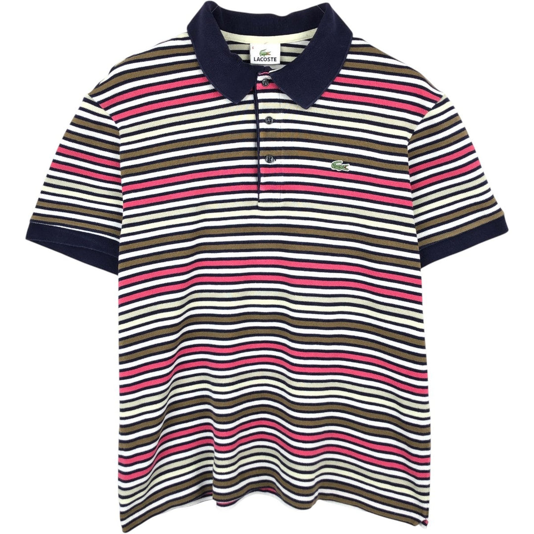 Lacoste Multi-stripe Short-Sleeve Polo Shirt, Size 6 (Men's XL equivalent) cotton navy blue type Vintage Second Hand