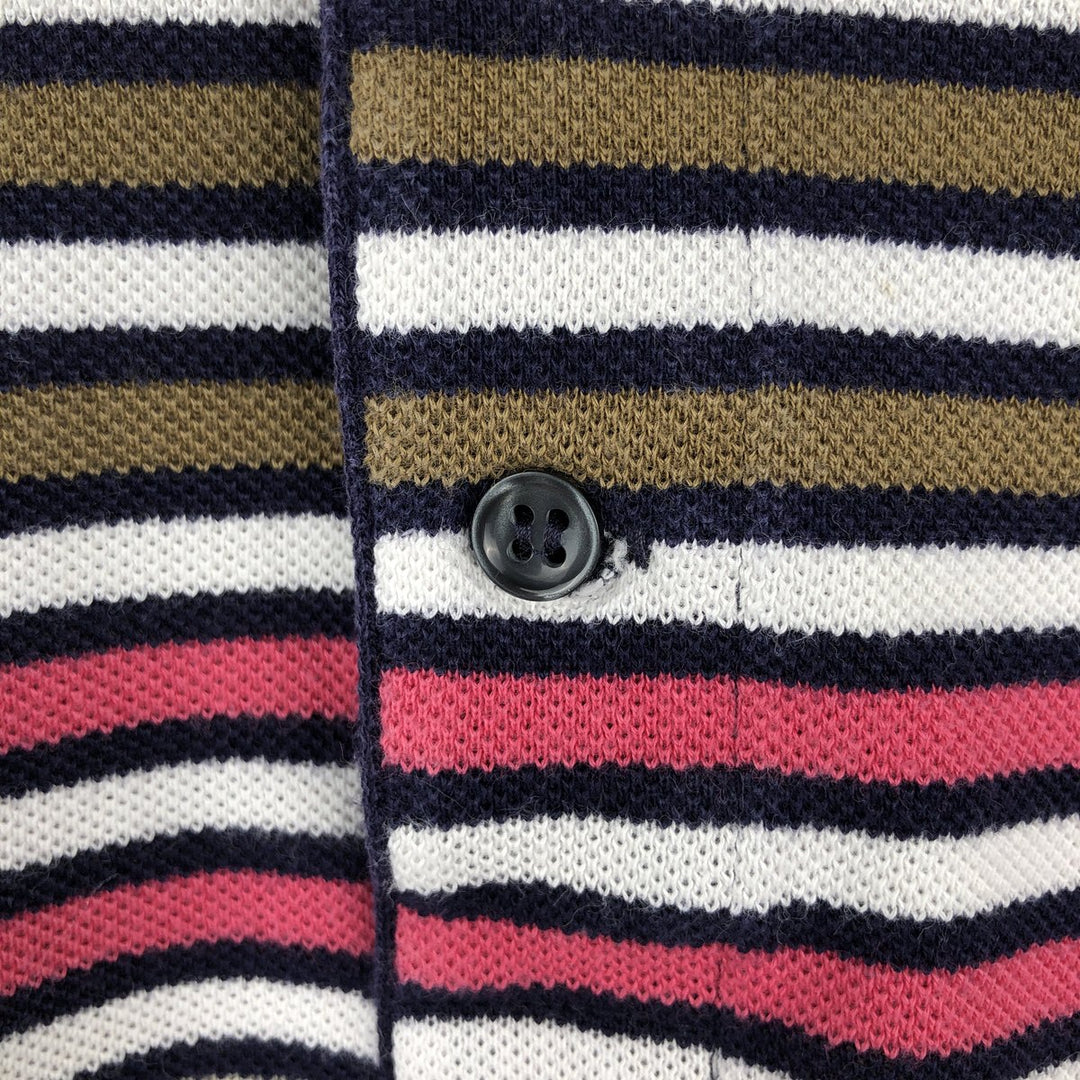 Lacoste Multi-stripe Short-Sleeve Polo Shirt, Size 6 (Men's XL equivalent) cotton navy blue type Vintage Second Hand