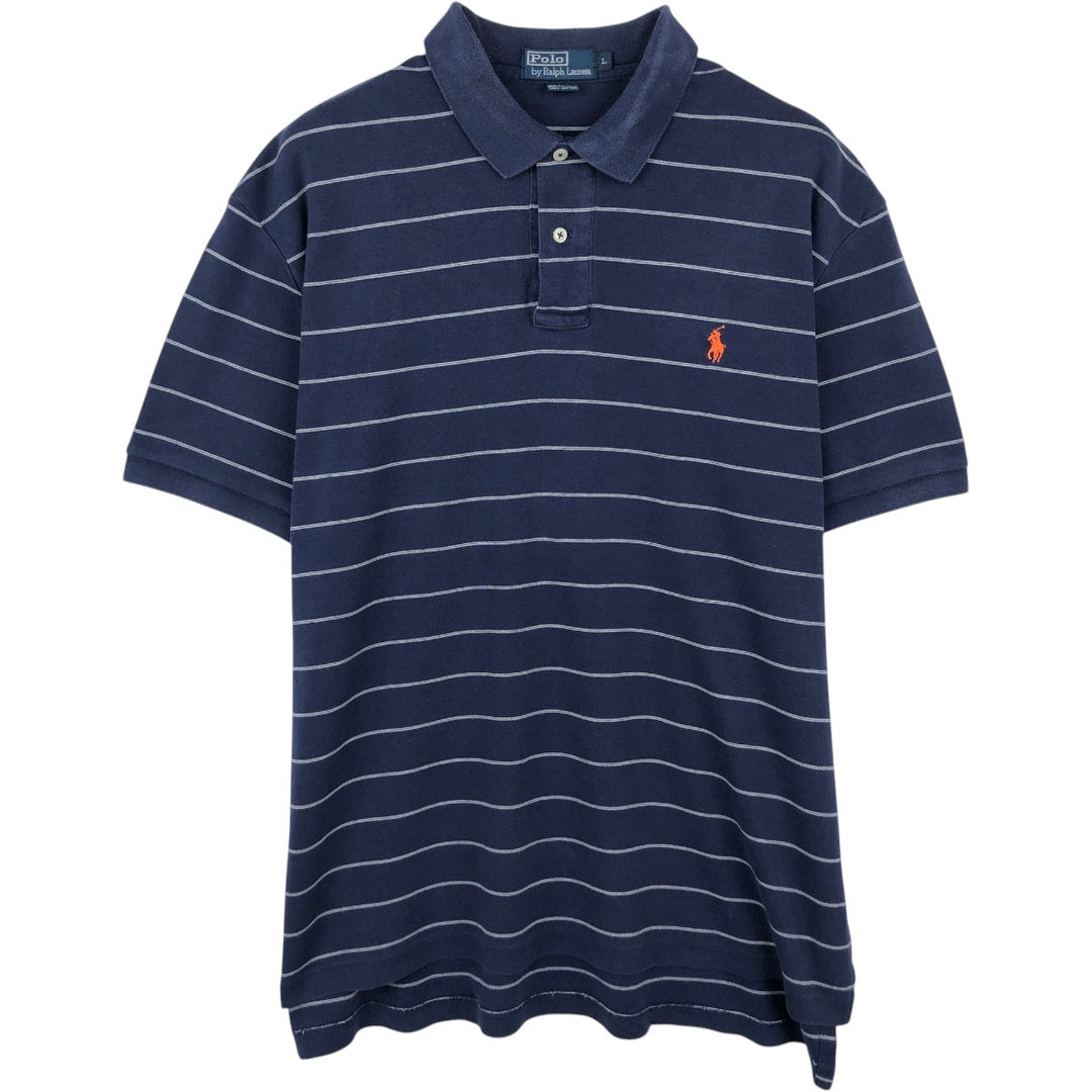 Ralph Lauren POLO by Ralph Lauren short sleeve striped polo shirt, men's size L cotton white type Vintage Second Hand