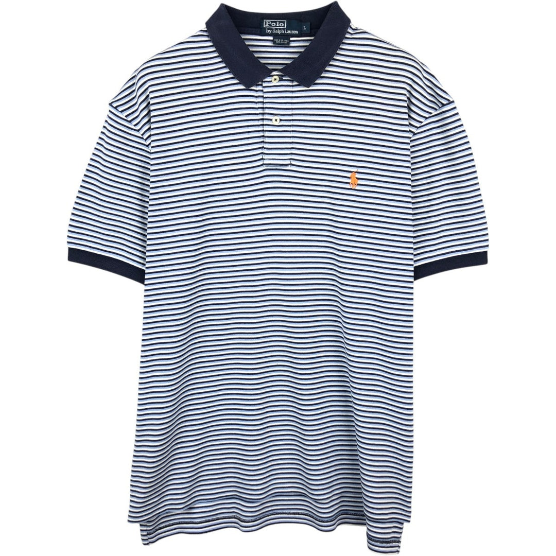 Ralph Lauren POLO by Ralph Lauren Multi-border short sleeve striped polo shirt Men's size L cotton navy blue type Vintage Second Hand