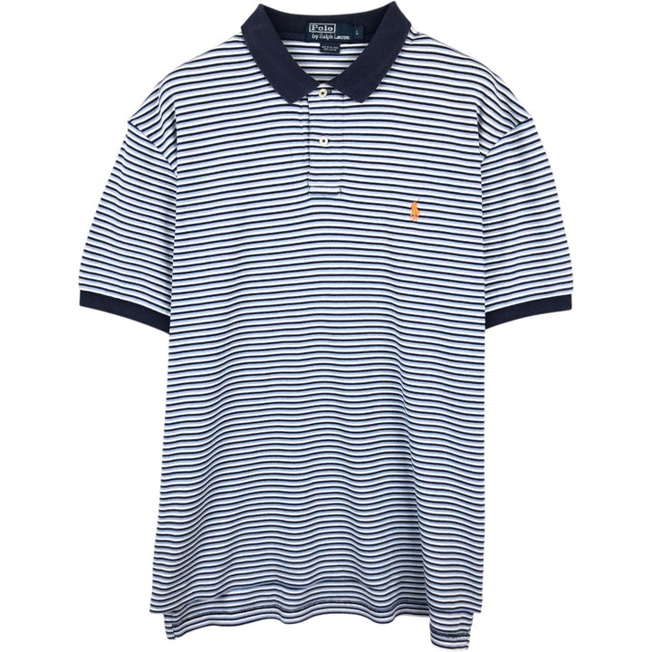 Ralph Lauren POLO by Ralph Lauren Multi-border short sleeve striped polo shirt Men's size L cotton navy blue type Vintage Second Hand