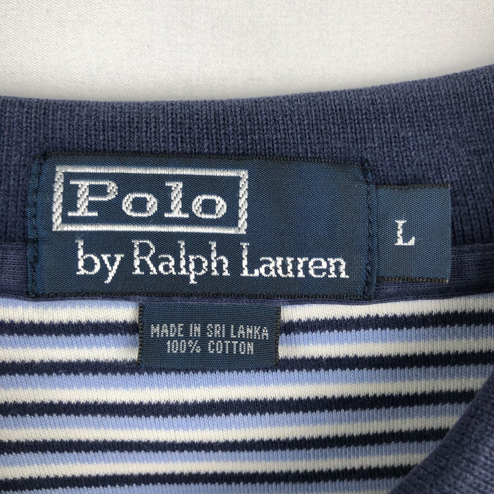 Ralph Lauren POLO by Ralph Lauren Multi-border short sleeve striped polo shirt Men's size L cotton navy blue type Vintage Second Hand
