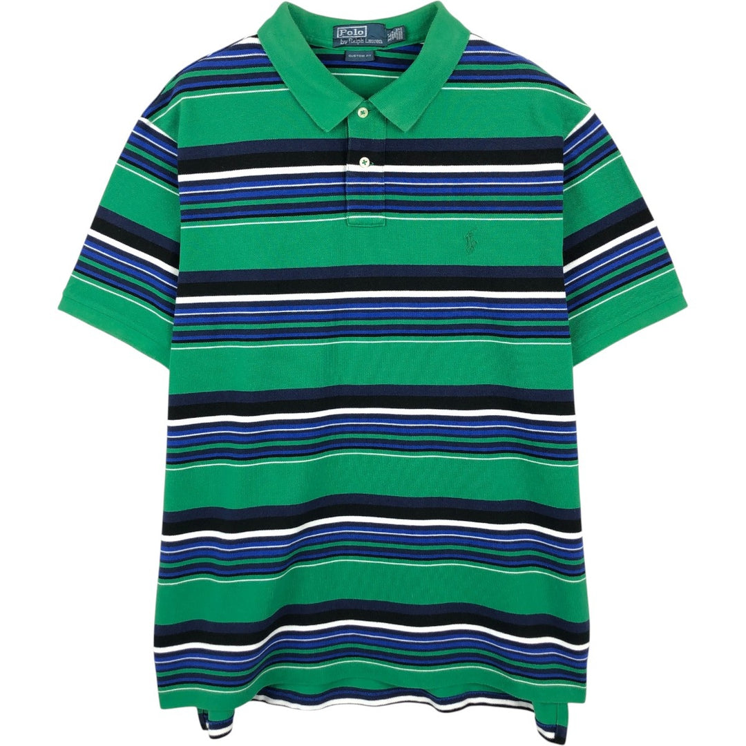 Ralph Lauren POLO by Ralph Lauren CUSTOM FIT Multi-stripe Short-Sleeve Polo Shirt, Men's XXL equivalent. cotton green type Vintage Second Hand