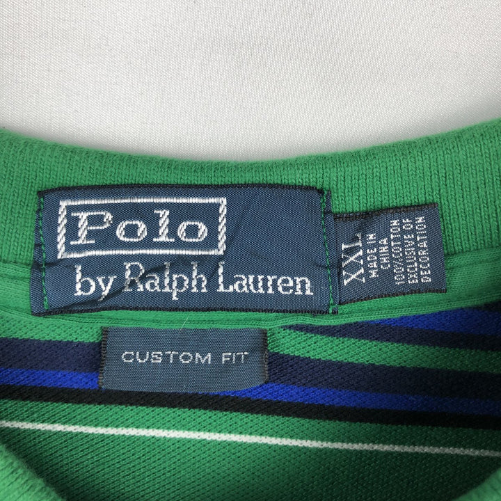Ralph Lauren POLO by Ralph Lauren CUSTOM FIT Multi-stripe Short-Sleeve Polo Shirt, Men's XXL equivalent. cotton green type Vintage Second Hand
