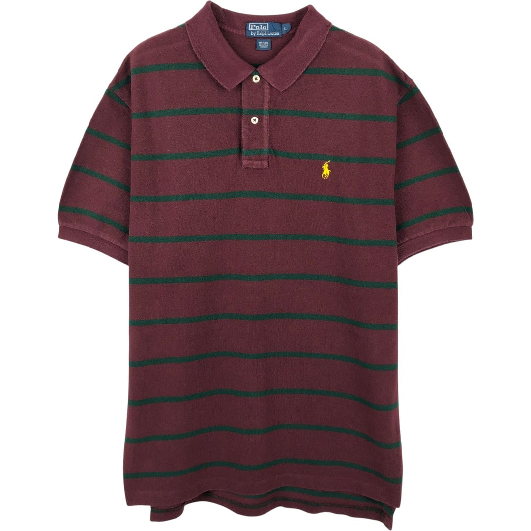 Ralph Lauren POLO by Ralph Lauren short sleeve striped polo shirt, men's size L cotton red type reddish brown Vintage Second Hand