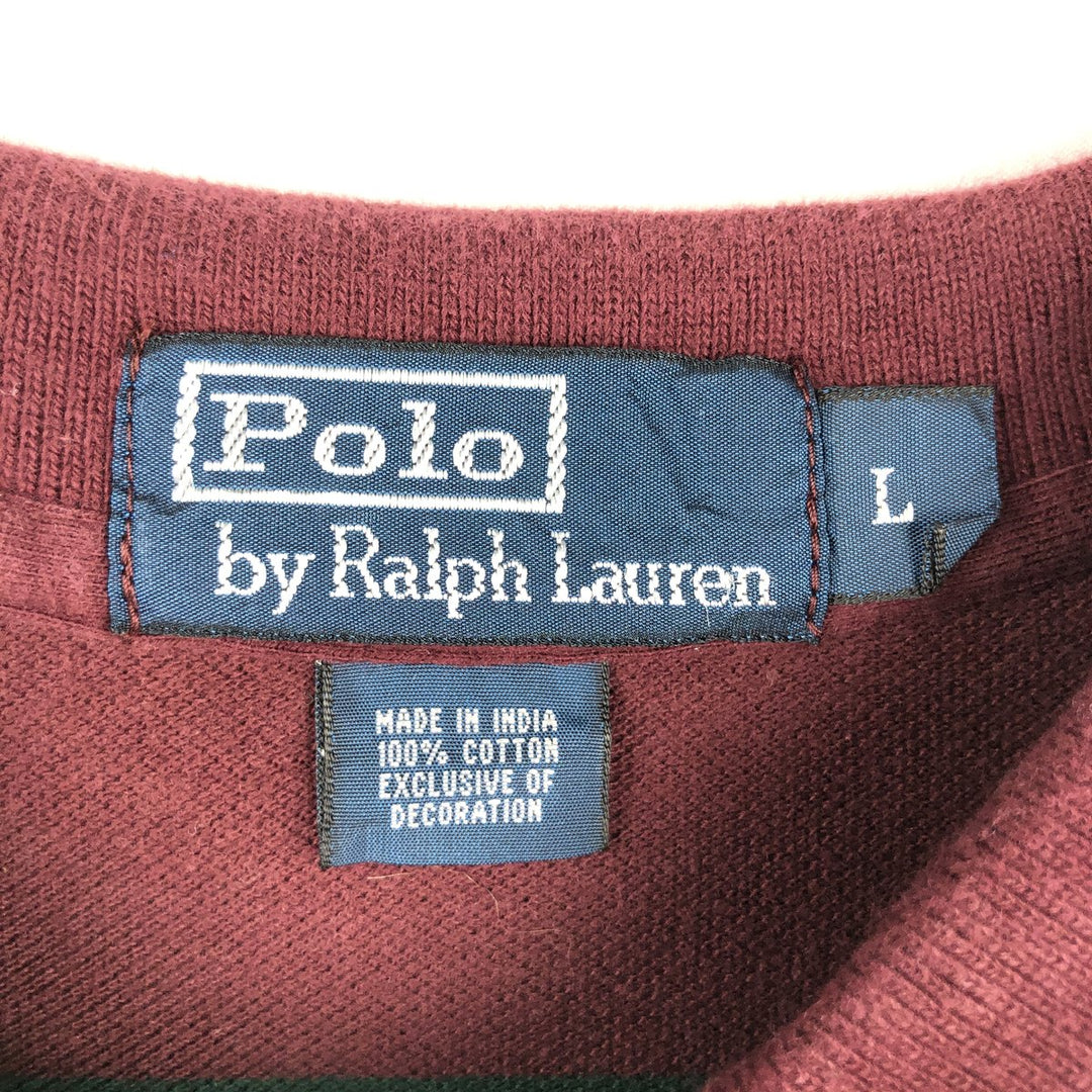 Ralph Lauren POLO by Ralph Lauren short sleeve striped polo shirt, men's size L cotton red type reddish brown Vintage Second Hand