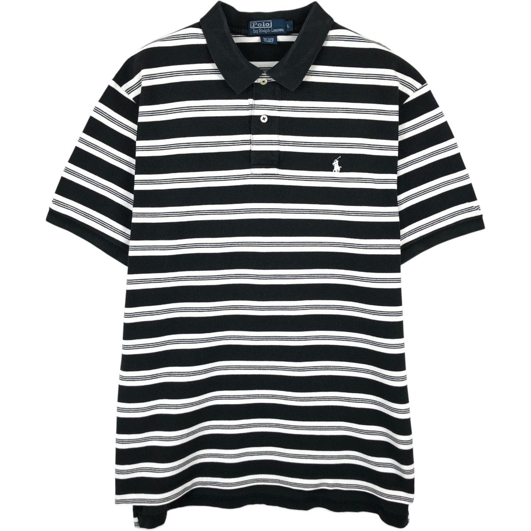 Ralph Lauren POLO by Ralph Lauren short sleeve striped polo shirt, men's size L cotton black type Vintage Second Hand