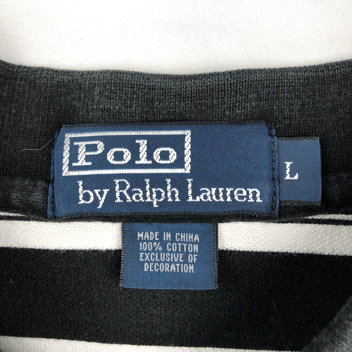 Ralph Lauren POLO by Ralph Lauren short sleeve striped polo shirt, men's size L cotton black type Vintage Second Hand