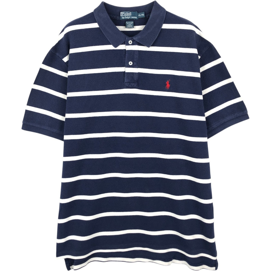 Ralph Lauren POLO by Ralph Lauren short sleeve striped polo shirt, men's XL size cotton navy blue type Vintage Second Hand
