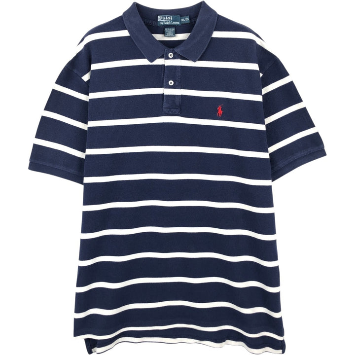 Ralph Lauren POLO by Ralph Lauren short sleeve striped polo shirt, men's XL size cotton navy blue type Vintage Second Hand
