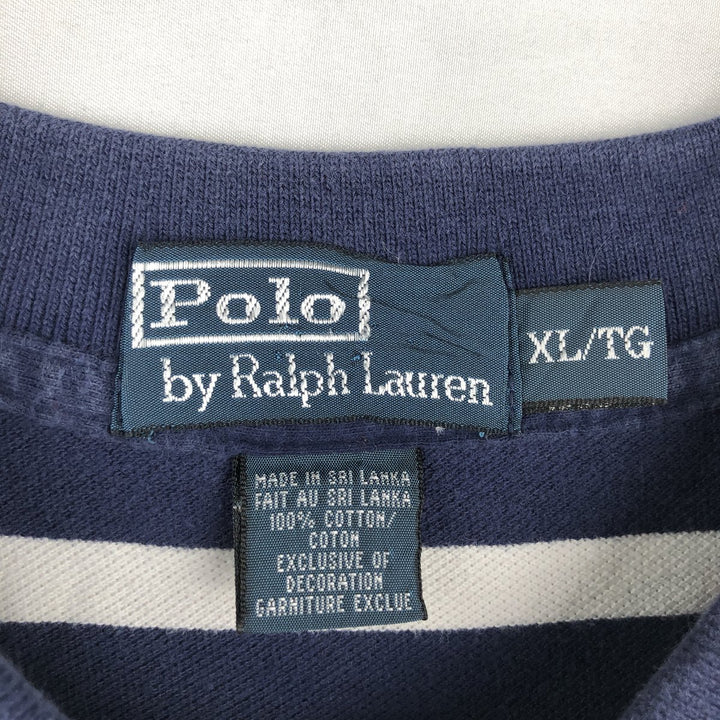 Ralph Lauren POLO by Ralph Lauren short sleeve striped polo shirt, men's XL size cotton navy blue type Vintage Second Hand
