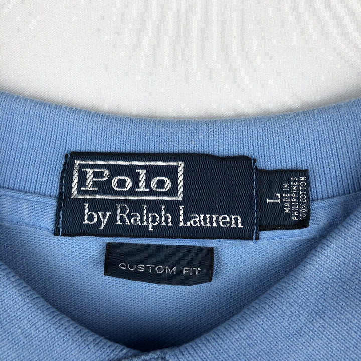 Ralph Lauren POLO by Ralph Lauren CUSTOM FIT short sleeve polo shirt, men's size L cotton Blue type light blue Vintage Second Hand