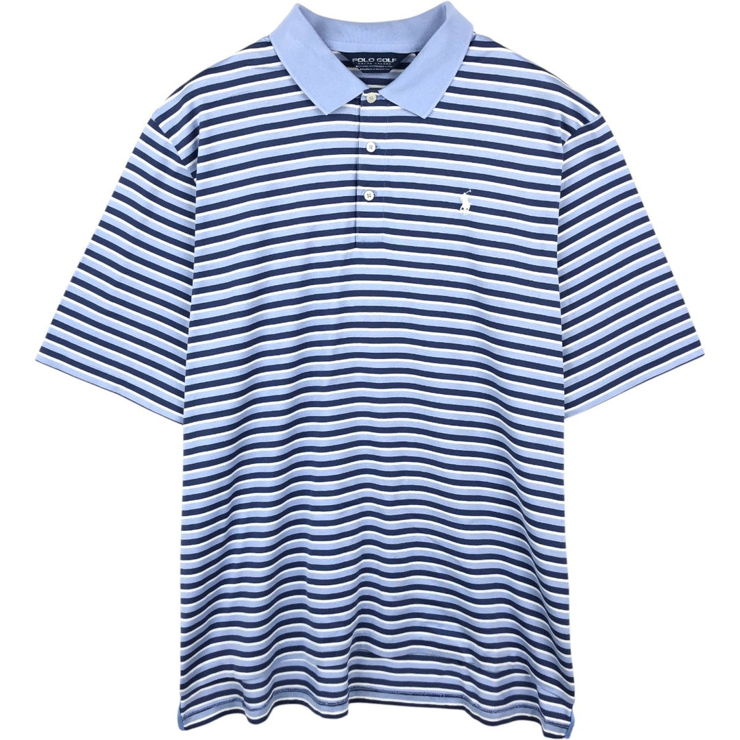 Ralph Lauren POLO GOLF Multi-border short sleeve striped polo shirt Men's XL size Pima Cotton Blue type light blue Vintage Second Hand