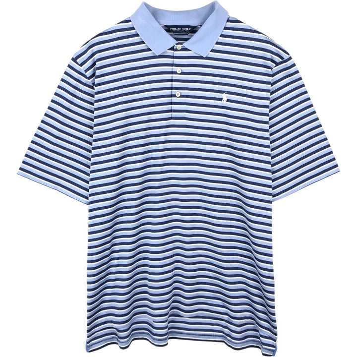 Ralph Lauren POLO GOLF Multi-border short sleeve striped polo shirt Men's XL size Pima Cotton Blue type light blue Vintage Second Hand