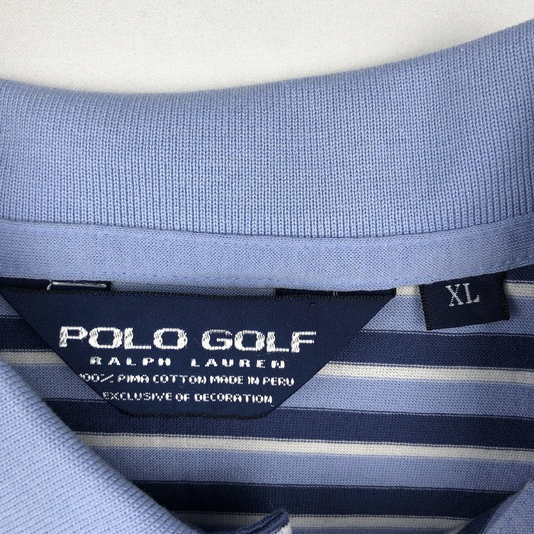 Ralph Lauren POLO GOLF Multi-border short sleeve striped polo shirt Men's XL size Pima Cotton Blue type light blue Vintage Second Hand