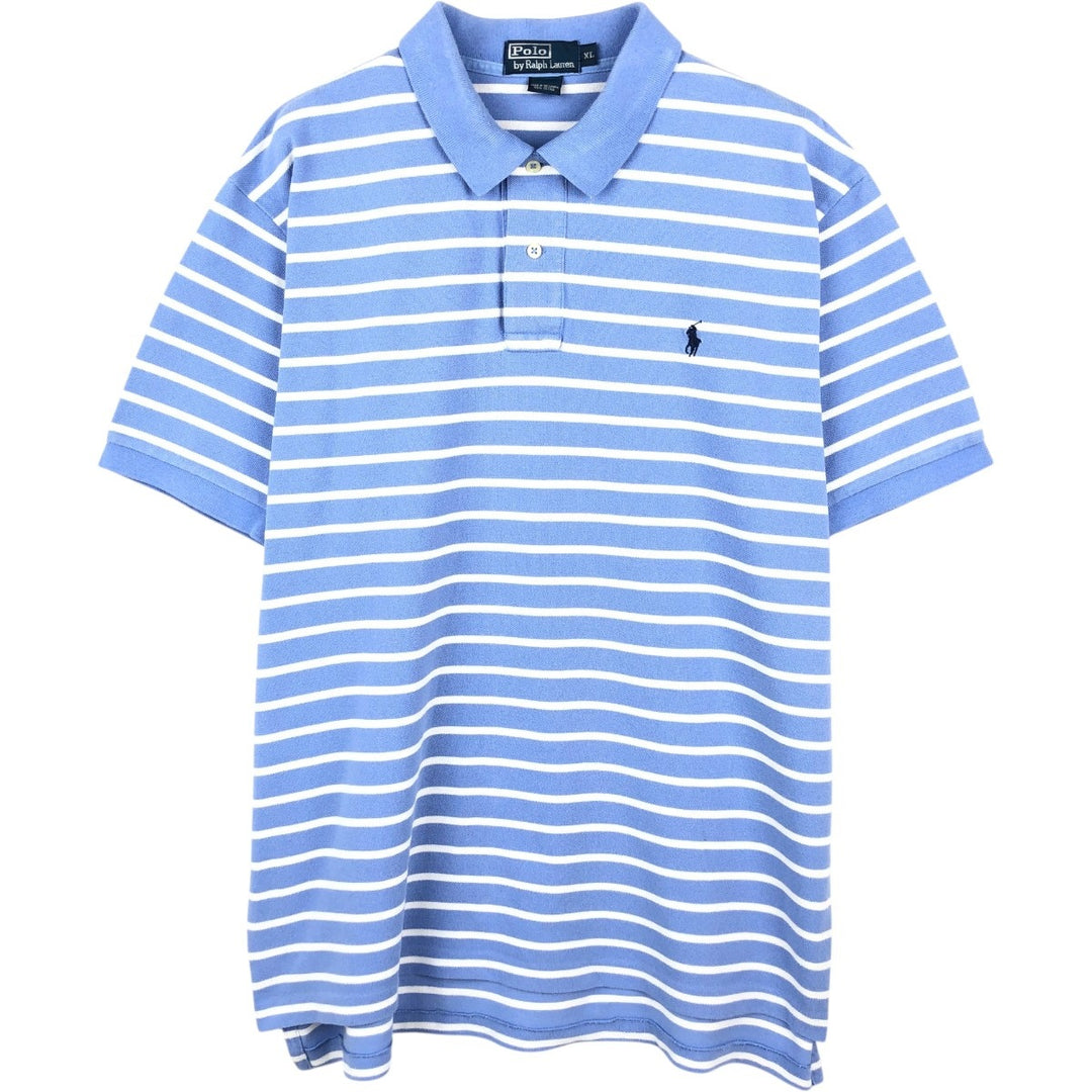 Ralph Lauren POLO by Ralph Lauren short sleeve striped polo shirt, men's XL size cotton Blue type light blue Vintage Second Hand