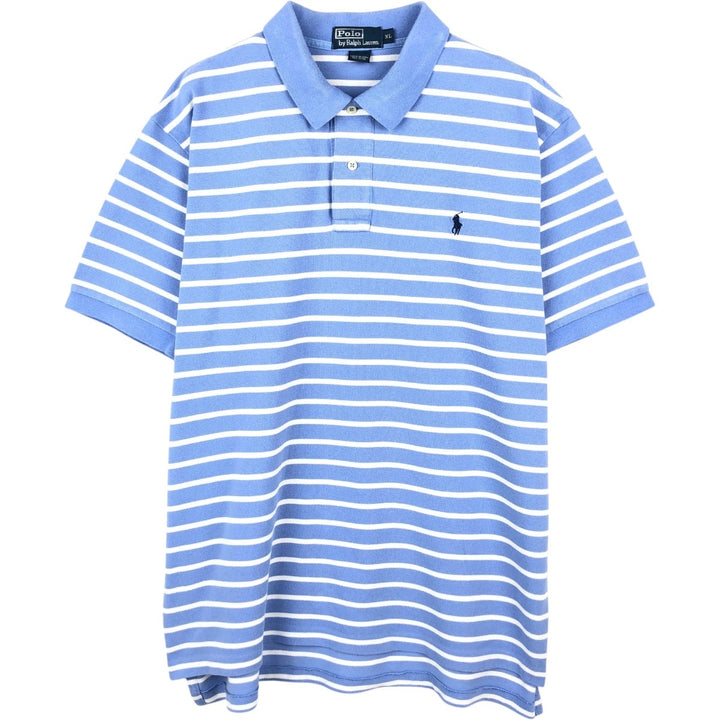 Ralph Lauren POLO by Ralph Lauren short sleeve striped polo shirt, men's XL size cotton Blue type light blue Vintage Second Hand