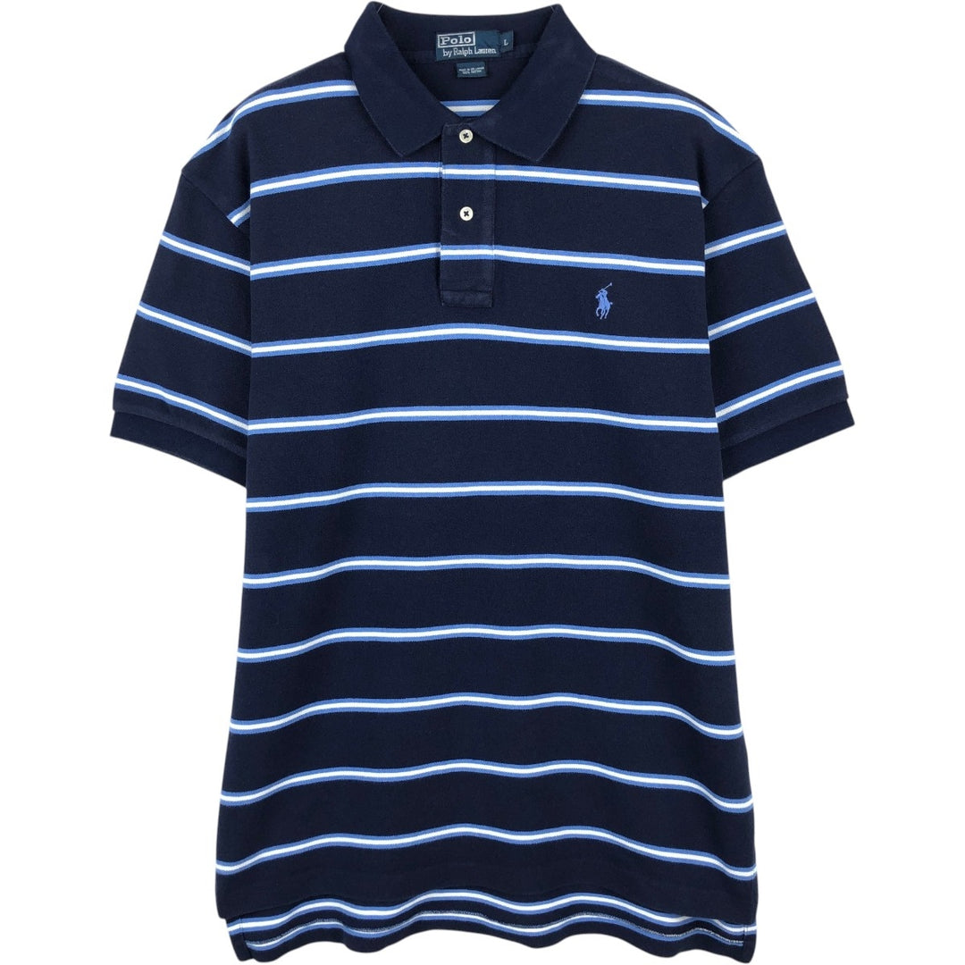 Ralph Lauren POLO by Ralph Lauren Multi-border short sleeve striped polo shirt Men's size L cotton navy blue type Vintage Second Hand