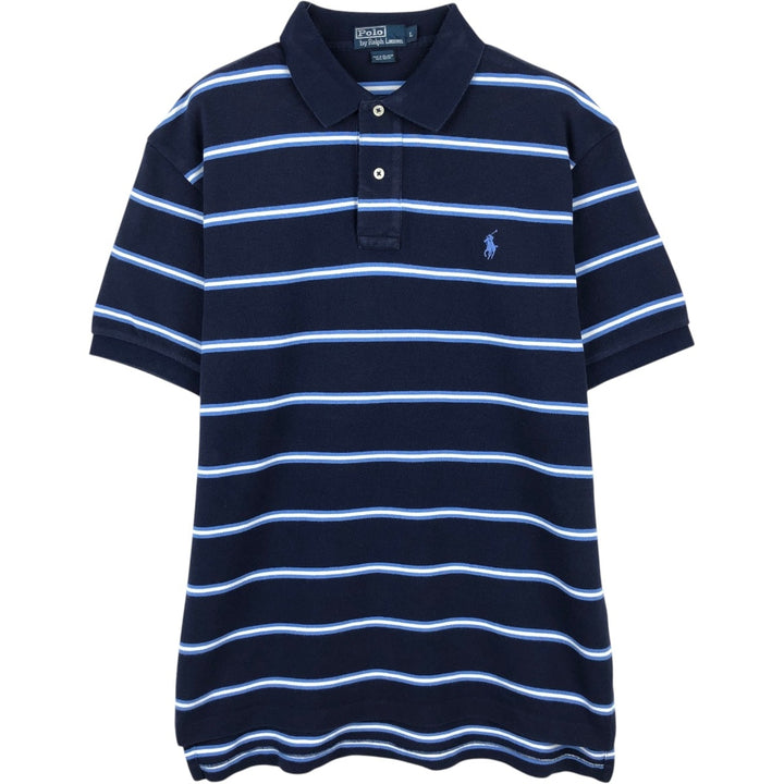 Ralph Lauren POLO by Ralph Lauren Multi-border short sleeve striped polo shirt Men's size L cotton navy blue type Vintage Second Hand