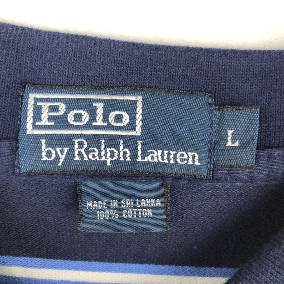Ralph Lauren POLO by Ralph Lauren Multi-border short sleeve striped polo shirt Men's size L cotton navy blue type Vintage Second Hand