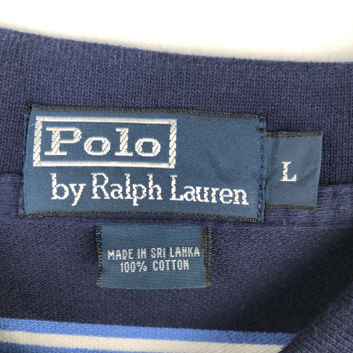 Ralph Lauren POLO by Ralph Lauren Multi-border short sleeve striped polo shirt Men's size L cotton navy blue type Vintage Second Hand