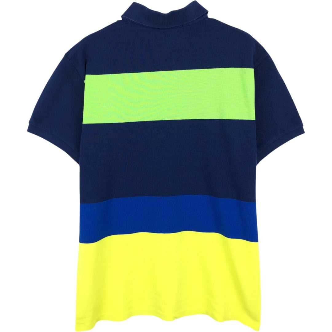 Ralph Lauren POLO RALPH LAUREN CUSTOM FIT Multi-Border Short Sleeve Polo Shirt, Men's Size L cotton navy blue type Vintage Second Hand