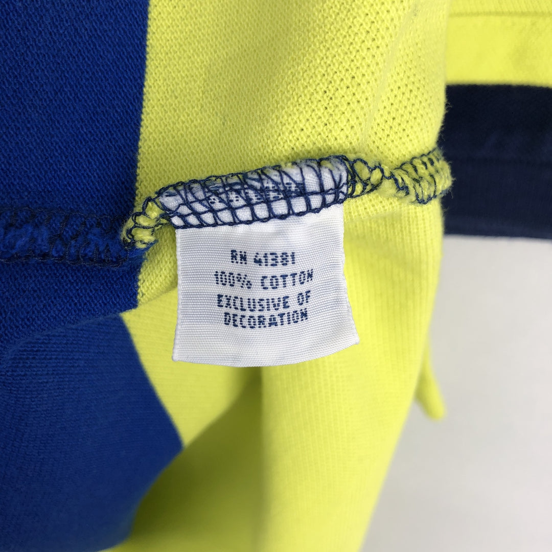 Ralph Lauren POLO RALPH LAUREN CUSTOM FIT Multi-Border Short Sleeve Polo Shirt, Men's Size L cotton navy blue type Vintage Second Hand